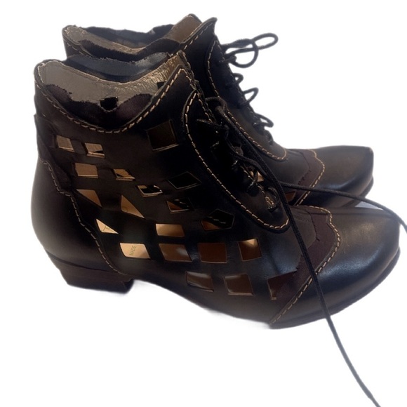 NNT Rovers Black Leather Steampunk Bohemian Trend Coachella Cutout ankle boot 37 - Picture 2 of 5
